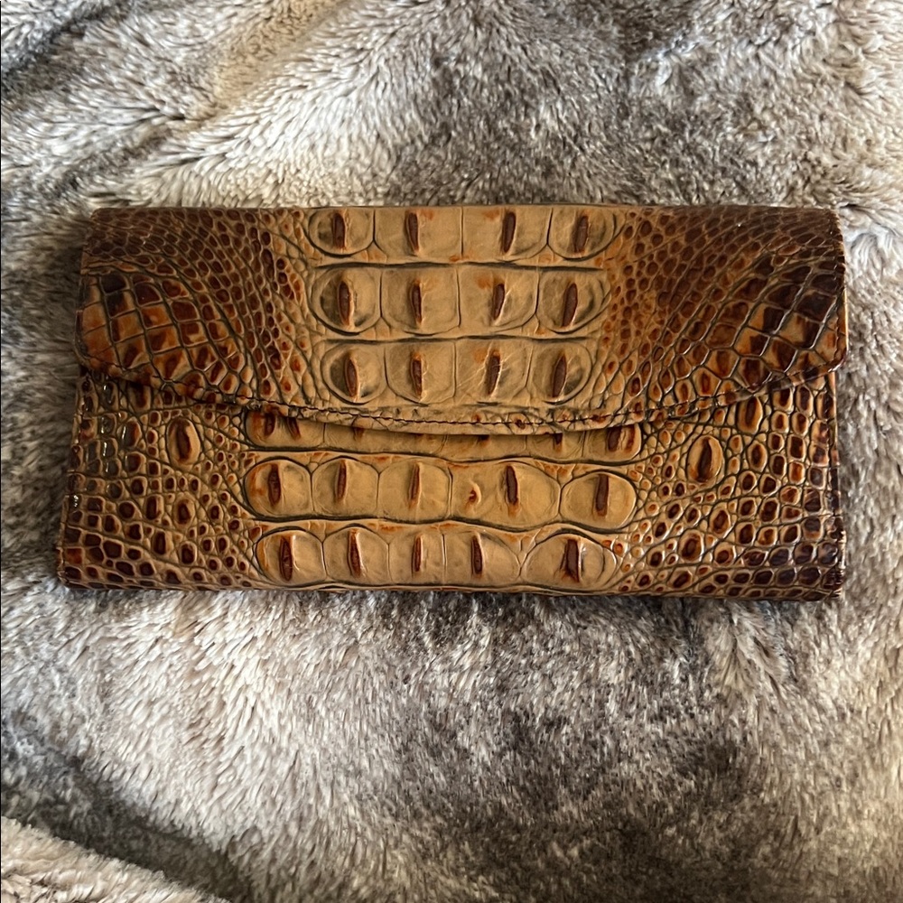 Brahmin Brown Crocodile Embossed checkbook wallet.